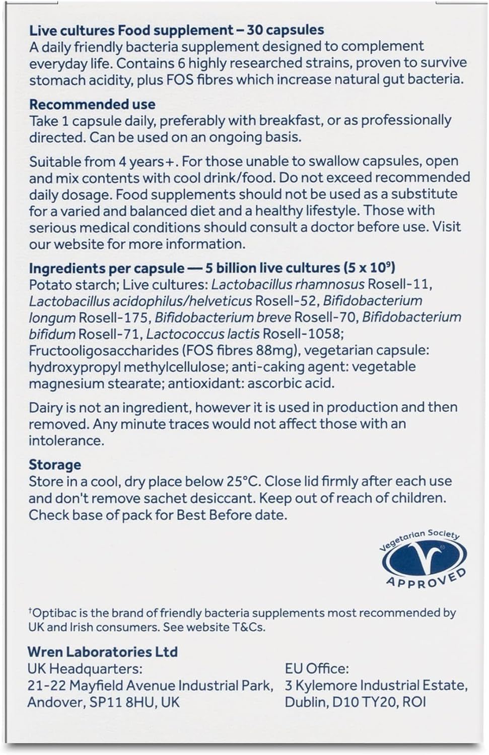 Optibac Probiotics Every Day - Digestive Probiotic Supplement with 5 Billion Bacterial Cultures & FOS Fibres - 30 Capsules