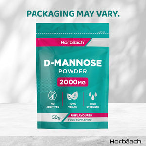 D Mannose Pure Powder 50G | 2000Mg | Unflavoured | Natural & Filler Free | Vegetarian & Vegan Friendly | High Strength Food Supplement | by Horbaach