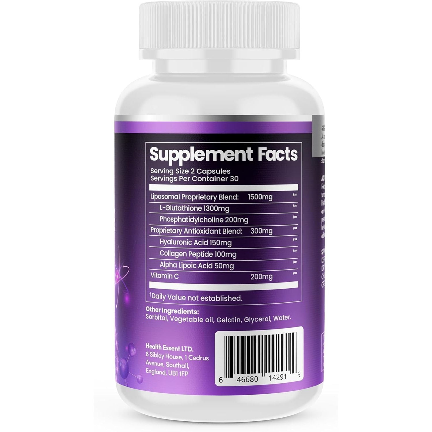 Liposomal Glutathione, 2000Mg Complex with Vitamin-C and Collagen Peptides, Liposomal Vitamin C, Glutathione Supplement, Superior Bioavailability 10X Absorption - 60 Softgels