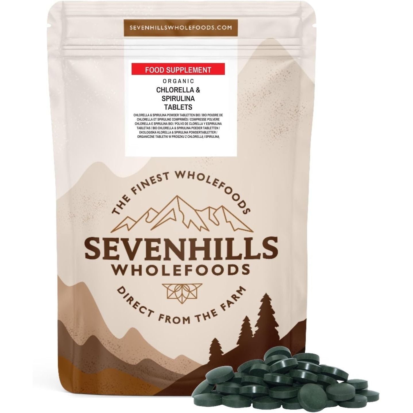Sevenhills Wholefoods Organic Chlorella & Spirulina Tablets 500Mg, Pack of 360, 180G