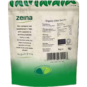 Zeina Organic Chia Seeds (1Kg) - Freshly Packed Natural Organic Raw Chia Seeds Source of Protein and Fibre for Vegetarian and Vegan Diets, Kosher Approved