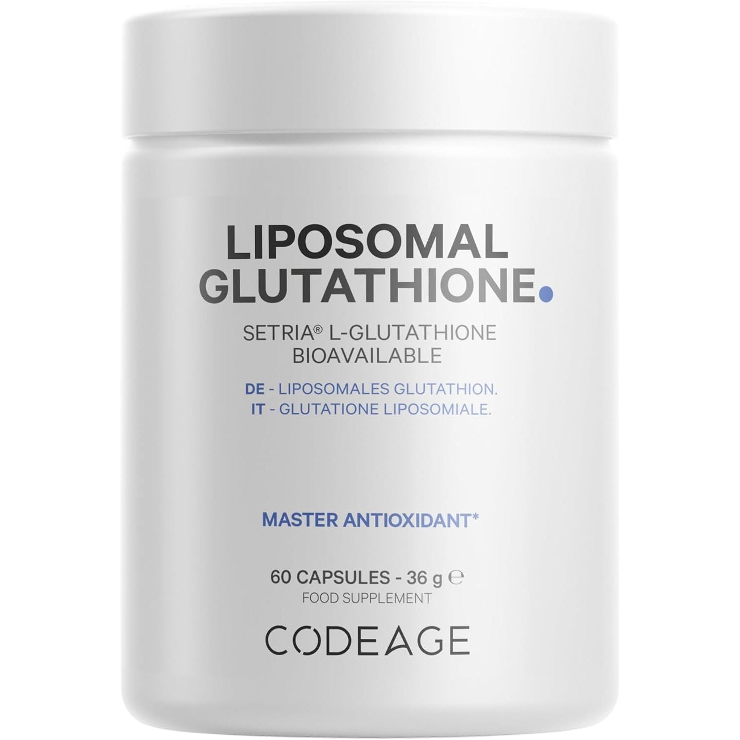 Codeage Liposomal Glutathione Supplement - Pure Reduced Setria L Glutathione Skin - Nano Encapsulated Glutathione Powder Pills - Phospholipids - Antioxidant Complex - Vegan, Non-Gmo - 60 Capsules