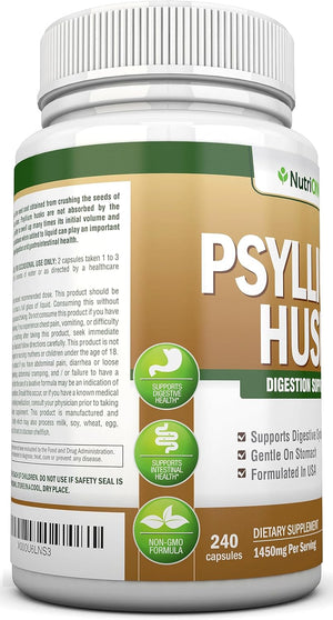 PSYLLIUM Husk Capsules - 1450Mg per Serving - 240 Capsules - Premium Psyllium Fiber Supplement - Great for Digestion and Regularity - 100% Natural Soluble Fiber