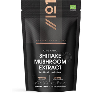 Organic Shiitake Mushroom 7500Mg – 50% Polysaccharides Extract Mushroom Supplement – 90 Vegan Capsules (3 Months Supply) – Resealable and Recyclable Pouch – by Alpha01
