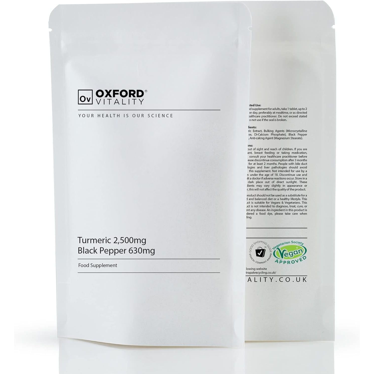 Turmeric 2,500Mg & Black Pepper 630Mg Tablets | High Strength | 95% Curcuminoids | 10Mg Piperine | for Inflammation Digestive Health & Joint Support |UK Made |Oxford Vitality