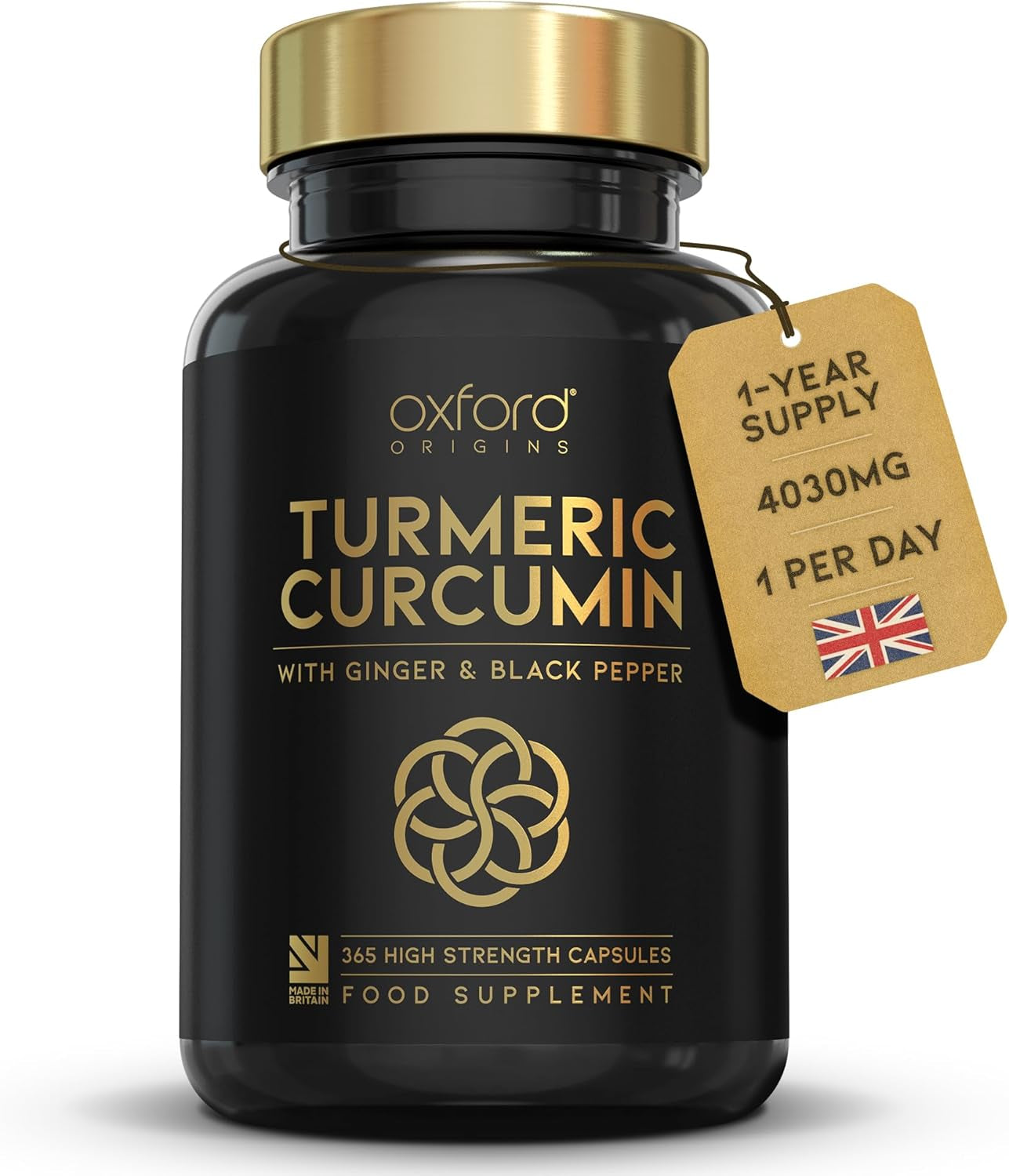 Advanced Turmeric and Black Pepper Capsules Made in the UK | ONE per Day Turmeric Supplement with Ginger & Black Pepper | High Absorption Tumeric Supplement Joints Care | 1 Year Supply - 365 Capsules