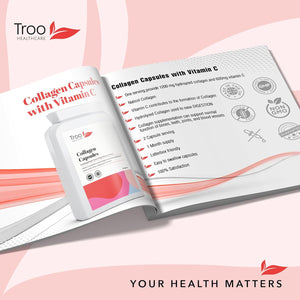 Troo Health Troo Marine Collagen Supplement - 60 High Strength Capsules 1200Mg Serving - Hydrolysed Marine Collagen Peptides with Vitamin C to Support Healthy Skin - UK Manufactured to GMP Standards