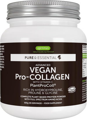 Vegan Pro-Collagen Protein Powder, Plant-Based Peptide Supplement with Glycine, 21 Amino Acids & Vitamin C, Complete Collagen Boosting Formula, Mix into Drinks or Food, 35 Servings, by Igennus