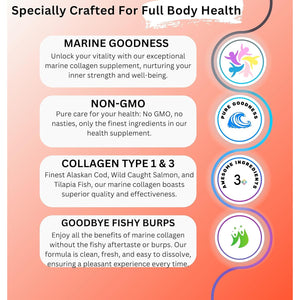 Marine Collagen Powder Type 1 & 3 | Wild Caught Fish | Non-Gmo | Unflavoured for Women & Men | Healthy Skin, Hair, Joints & Bones | 400G