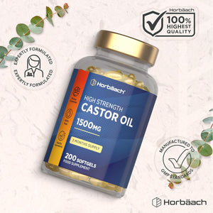 Castor Oil Capsules 1500Mg | 200 Softgel Capsules | Rich in Omega 6 & 9 | Castor Oil Supplement | by Horbaach