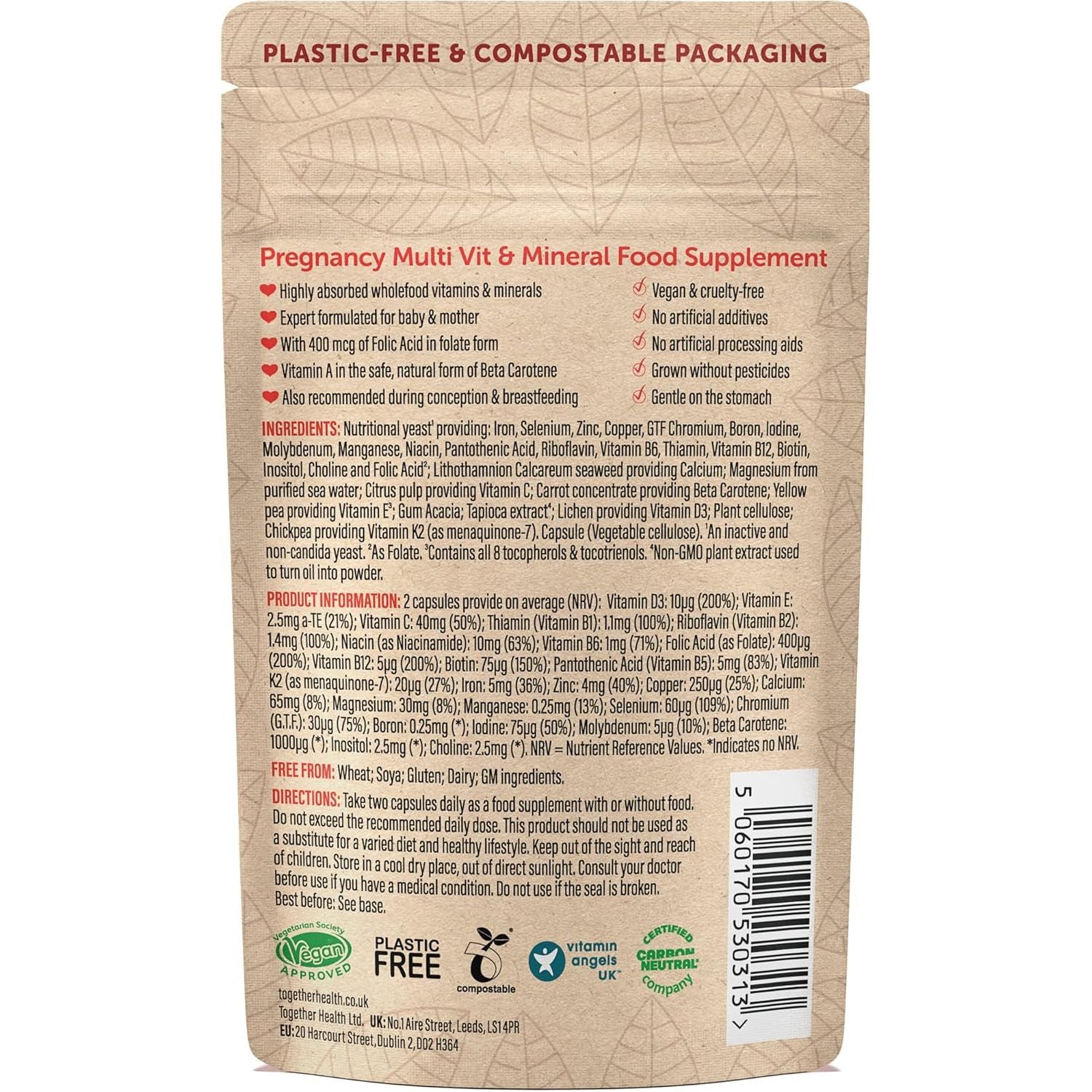 Pregnancy Multi Vitamin and Mineral – Together Health – Recommended during Conception, Pregnancy & Breastfeeding – 400Mcg Folic Acid – Vegan Friendly – Made in the UK (60 Capsules)