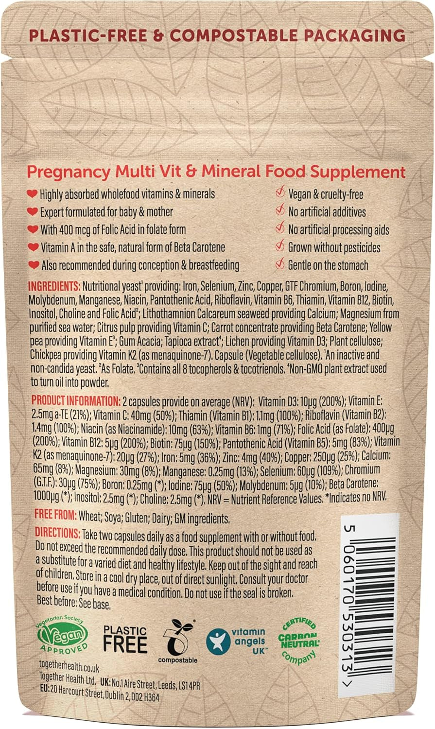 Pregnancy Multi Vitamin and Mineral – Together Health – Recommended during Conception, Pregnancy & Breastfeeding – 400Mcg Folic Acid – Vegan Friendly – Made in the UK (60 Capsules)