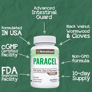 Nutrascout Paracel Intestinal Guard | Intestinal Cleanse for Humans | Wormwood, Black Walnut, Clove, Garlic & More | 60 Capsules (Non-Gmo)