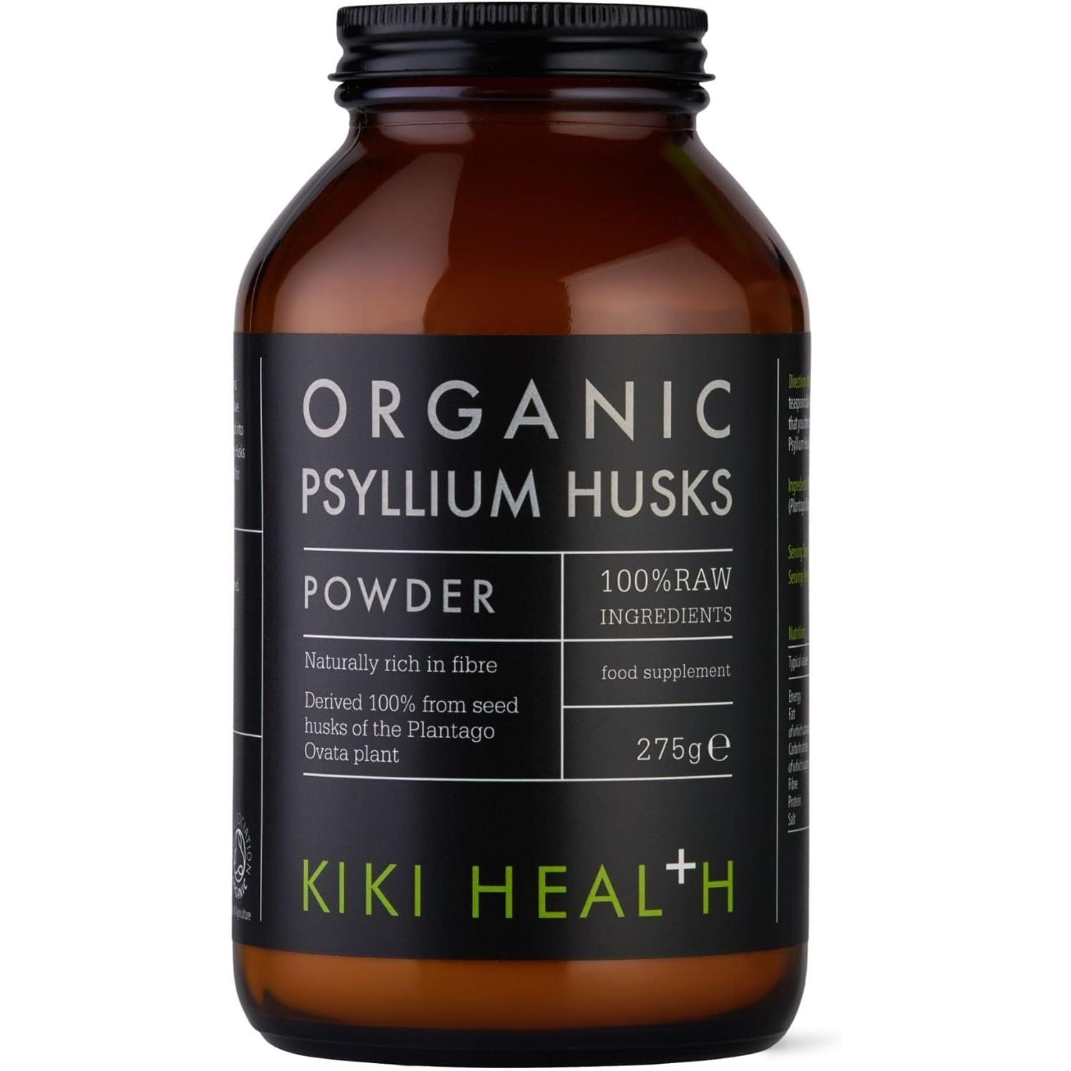 KIKI Health Premium Certified Organic Psyllium Husk Powder | 100% Soluble Fiber for Digestion, Gmo-Free, Rich in Nutrients, Gluten/Wheat-Free | Supports Digestive Wellness & Mineral Absorption - 275G