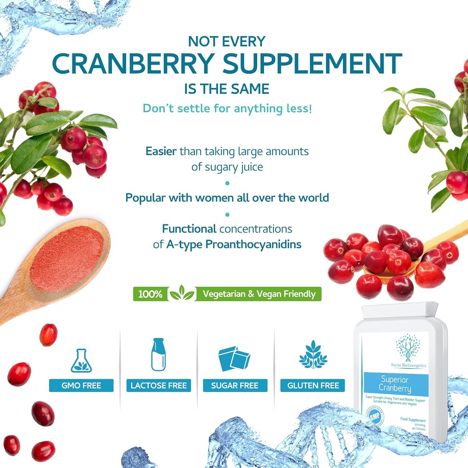 Cranberry - 5000Mg 90 Tablets - Superior Natural High Strength Cranberry Extract - Urinary Tract Bladder and Kidney Support - UK Made