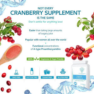Cranberry - 5000Mg 90 Tablets - Superior Natural High Strength Cranberry Extract - Urinary Tract Bladder and Kidney Support - UK Made
