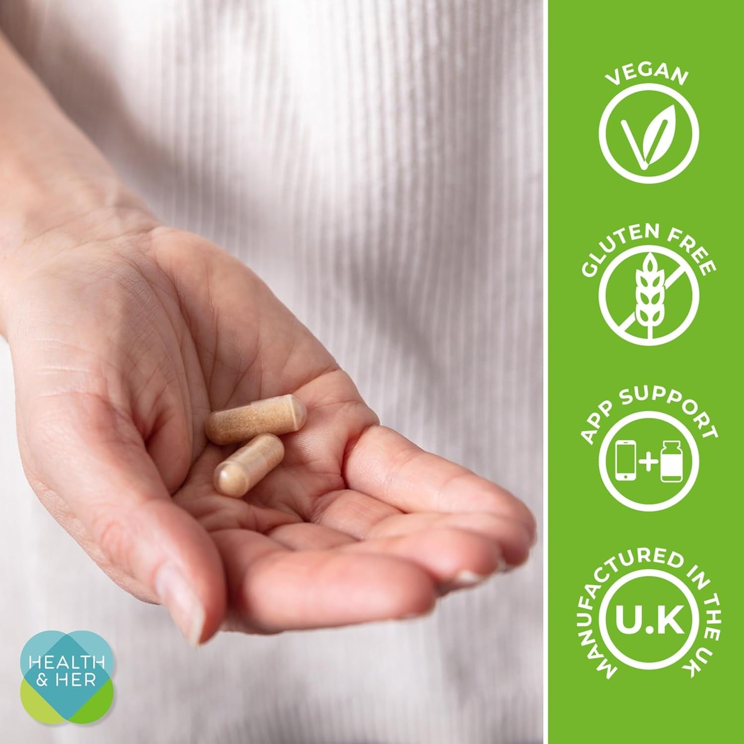 Health & Her Menopause Supplements for Women - Multi-Nutrient Wellbeing Support - Wellbeing for Menopause - 1 Month Supply, 60 Capsules - Vegan