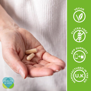 Health & Her Menopause Supplements for Women - Multi-Nutrient Wellbeing Support - Wellbeing for Menopause - 1 Month Supply, 60 Capsules - Vegan