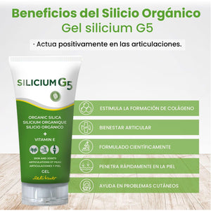Silicium G5 Gel | Silica Gel with Vitamin E Collagen Booster| Pain Relief Gel for Joints Muscles and Bone Pain | Joint Care Supplements | Skin Regenerator. 150 Ml.