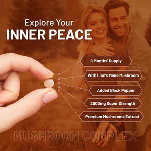 Advanced Mushroom Complex 2000Mg | a Super Blend of 6 Mushrooms with Lion'S Mane, Chaga, Cordyceps, Shiitake, Reishi and Maitake with Black Pepper | 120 Vegan High Strength Tablets UK Made by Prowise