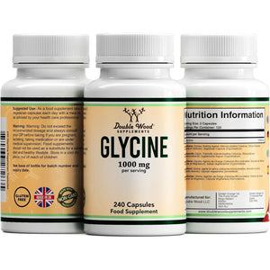 Double Wood Glycine Supplement | 240 High Strength Glycine Capsules - 1000Mg per Serving | Amino Acid Supplement | Non-Gmo & Gluten | Manufactured in the UK
