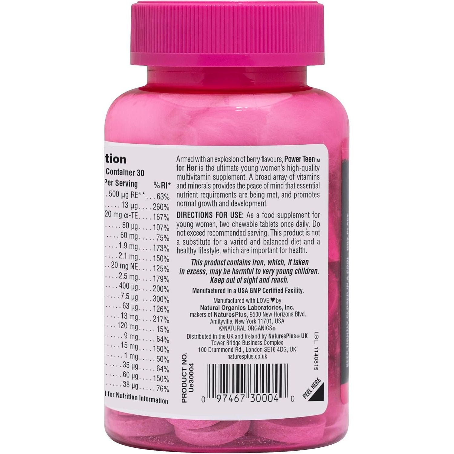 Naturesplus Source of Life Power Teen for Her - Food Based Chewable Multivitamin Vitamins for Teenagers - Vegan, Gluten Free - 60 Chewable Tablets