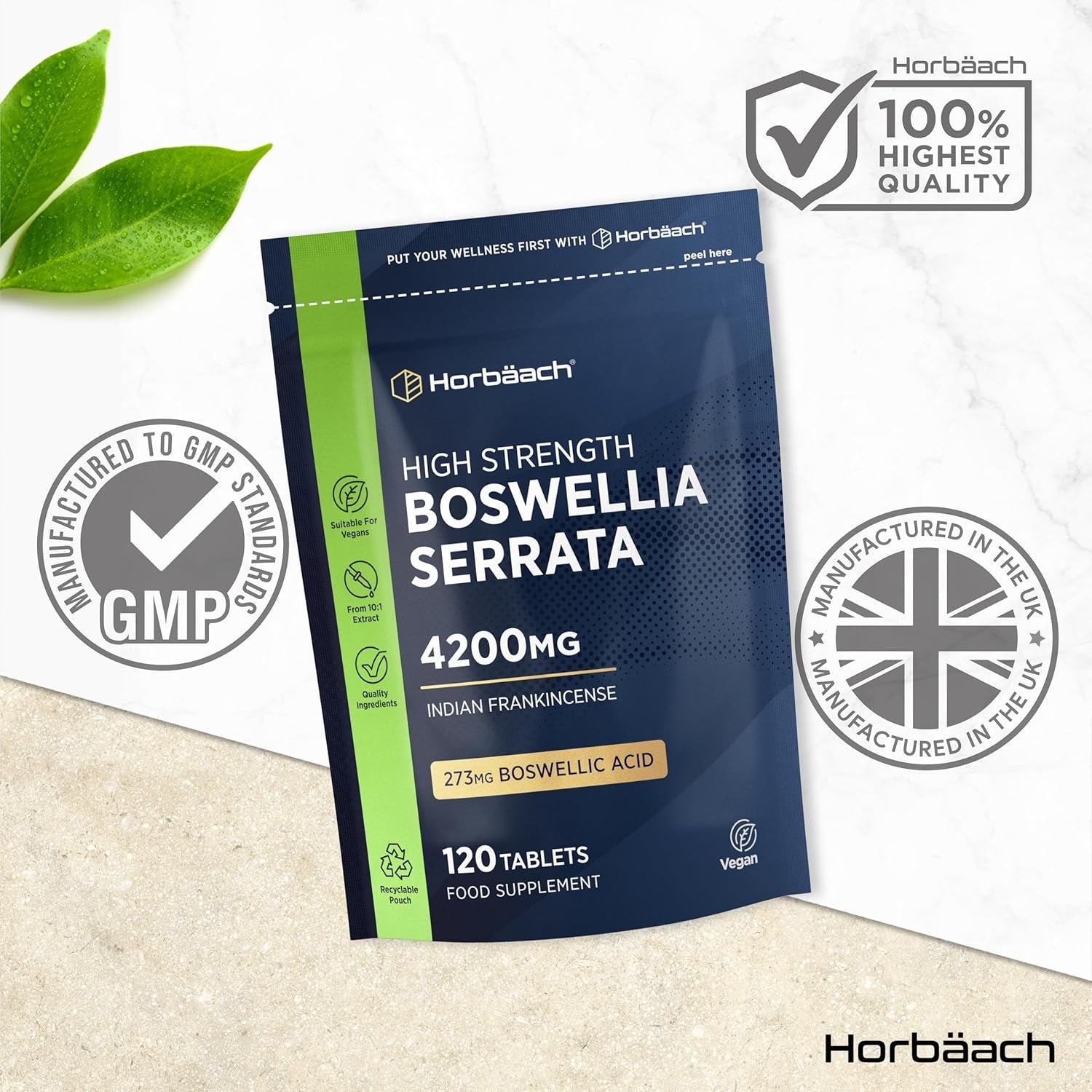 Boswellia Serrata Extract 4200Mg | 65% (273Mg) Boswellic Acid | 120 Vegan Tablets | Indian Frankincense Supplement | by Horbaach