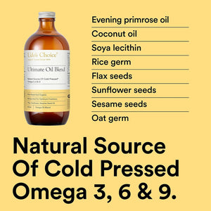 Premium Natural Source of Vegan Omega 3, 6 & 9 – Udo'S Choice Ultimate Oil Blend - Cold Pressed – Plant-Based – Unprocessed – Supports Optimum Health – 500Ml