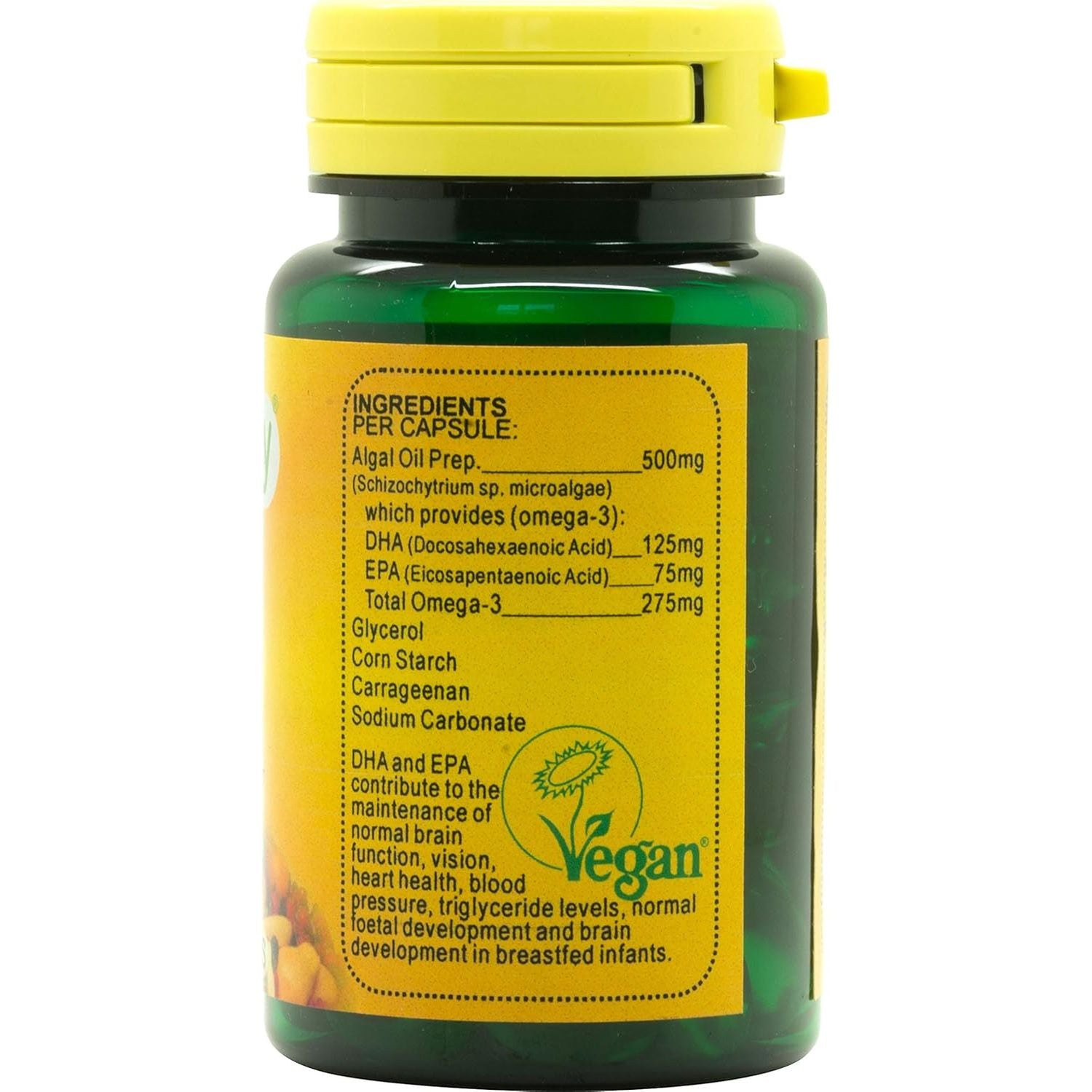 Veganicity Omega-3 DHA:EPA 500Mg : Algal Oil Omega-3 Fatty Acid : 60 Vcaps, in a Planet-Friendly 99% Recycled Pot