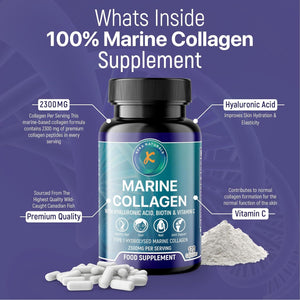 Hydrolysed Marine Collagen Peptides 2300Mg - Enhanced with Hyaluronic Acid & Vitamin C - High Strength Collagen Supplements for Women and Men - 120 Capsules