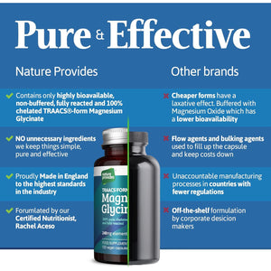 Magnesium Glycinate TRAACS (Bisglycinate) 240Mg - 120 Vegan Capsules, 100% Pure, No Fillers/Buffers, Chelated, Highly Bioavailable, Muscle & Sleep Support, Stress Relief, UK Made by Nature Provides