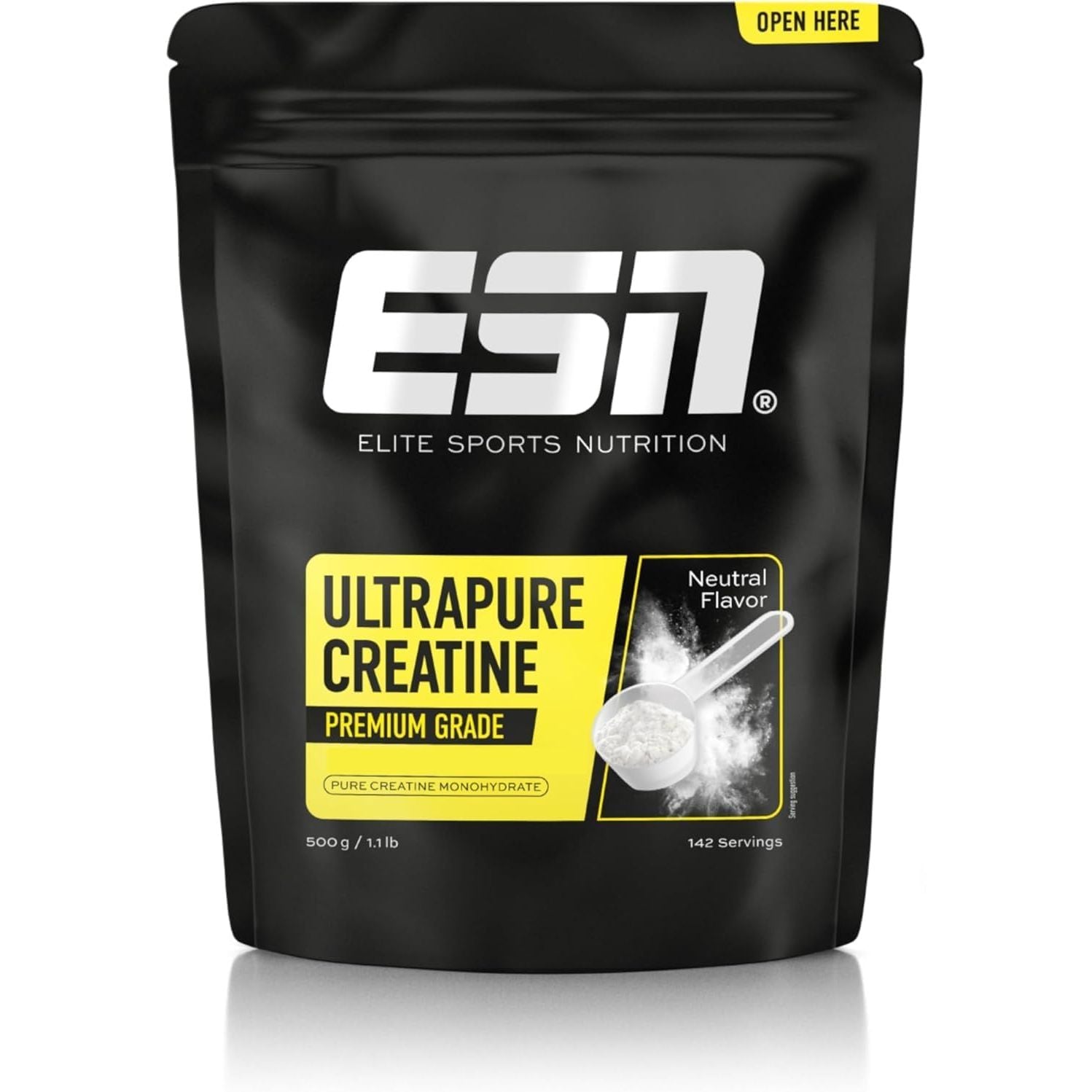 ESN Ultrapure Creatine Monohydrate, 500 G / 1.1 Lbs Creatine Powder, 142 Servings - Vegan - Made in Germany, Laboratory Tested