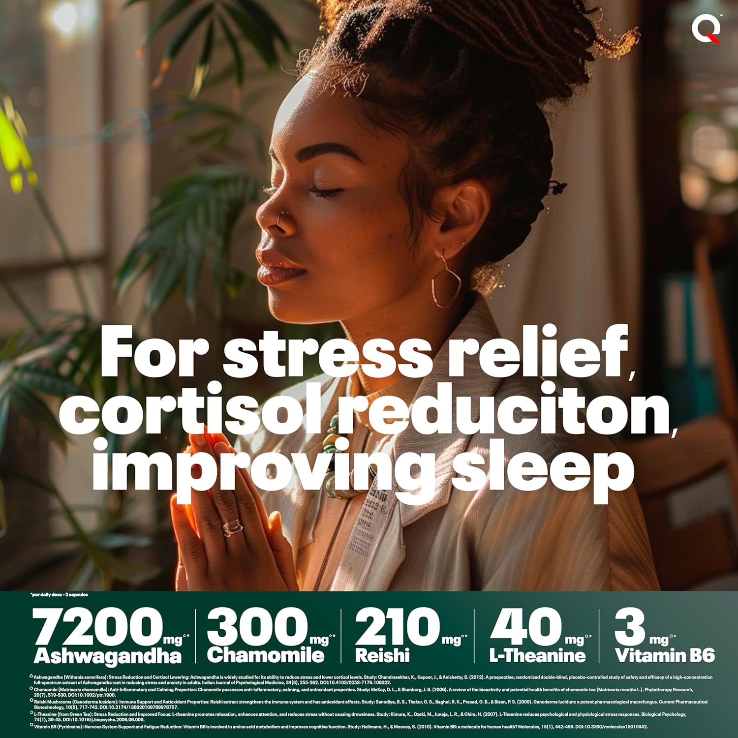 Organic Ashwagandha KSM-66 High Strength 7200Mg – 1-A-Day Calm Complex for Stress, Helps with Anxiety Relief and Restful Sleep – with Chamomile, Reishi, L-Theanine, Vitamin B6 – 60 Capsules