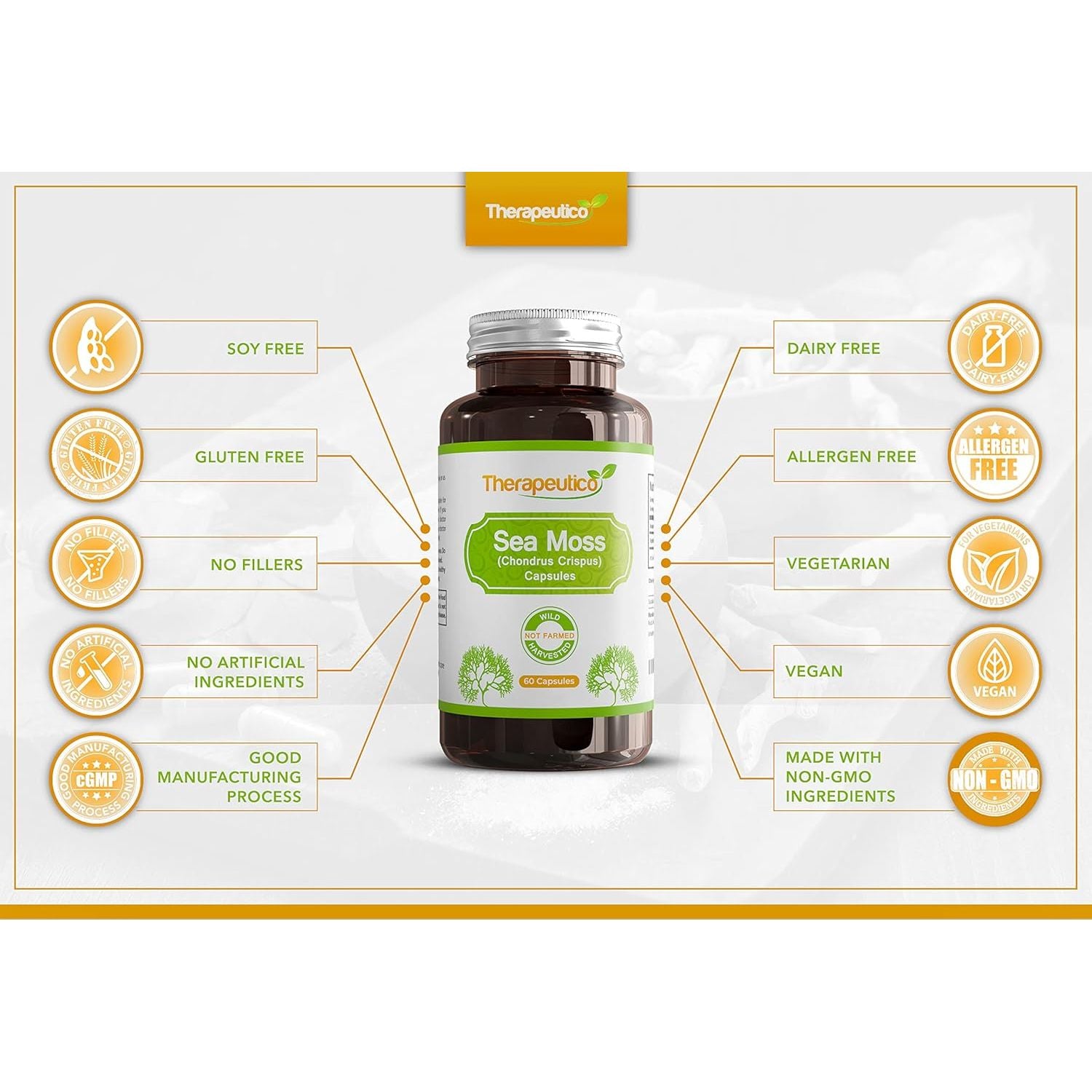 Sea Moss Capsules | Wild Harvested | 60 Veg Capsules | Full Spectrum | Chondrus Crispus | Premium Supplement | Vegan | No Binders, Fillers, Additives | UK Made