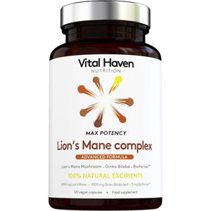 [Vital Haven] Complex Cognitive Formula - Lion'S Mane (4000Mg) & Gingko Biloba (1000Mg) - 120 Vegan Capsules - Max Potency - with Piperine for Maximal Absorption - Made in the UK