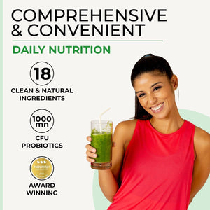 Inspiriko Super Greens Powder with 18 Natural Superfood Ingredients - Spirulina, Kale, Moringa - Green Powder Superfood with Probiotics, 150G, UK Made, Vegan - for Energy, Digestion, Immune Support