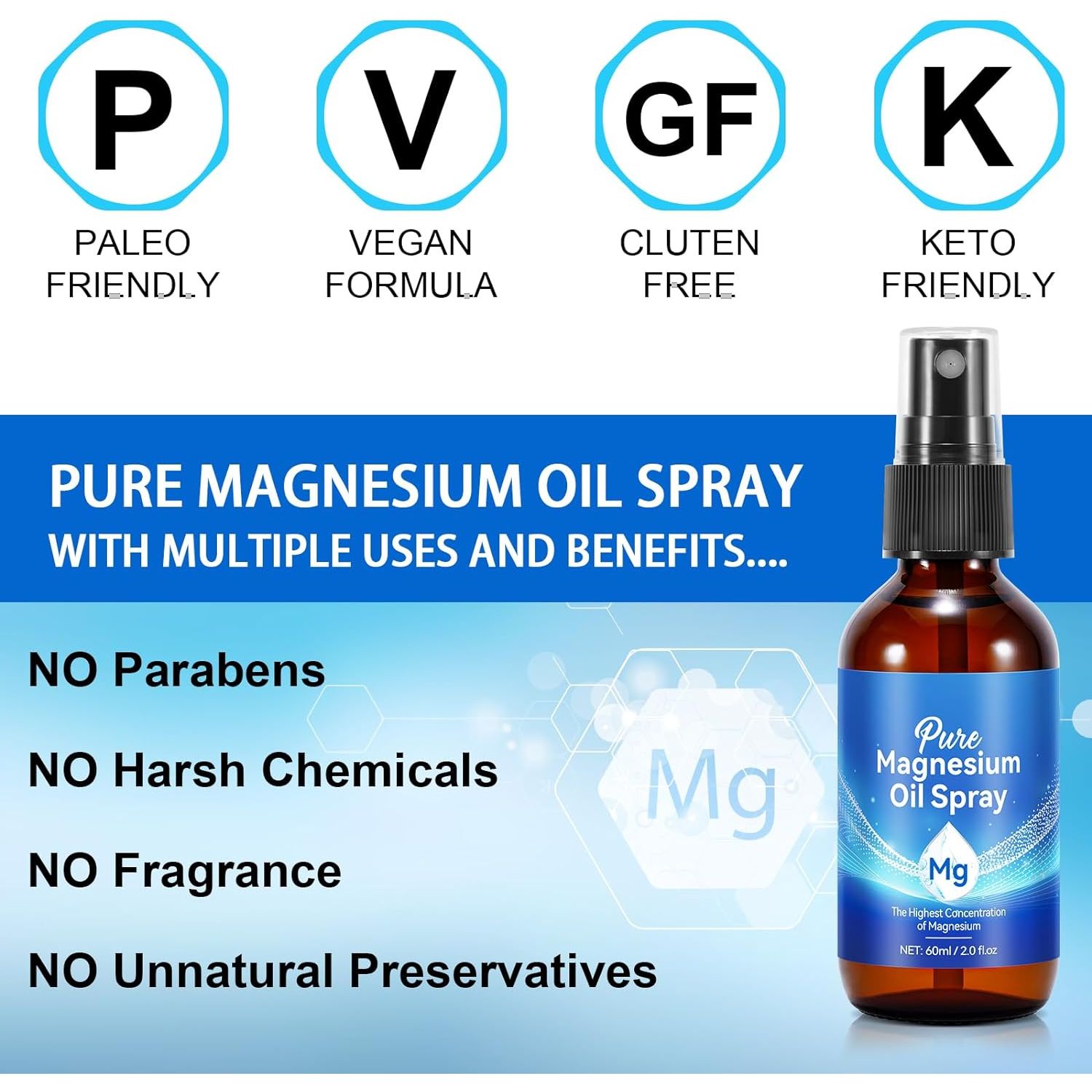 Magnesium Spray, Magnesium Oil for Feet, 100% Pure & Natural Organic Magnesium Oil Spray Glass Bottle, Easy to Absorb & Use, Magnesium Oil Spray for Sleep