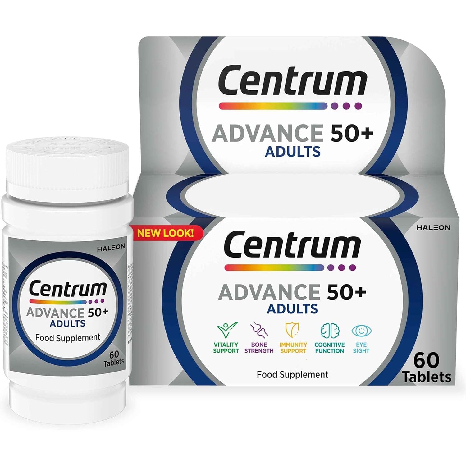 Centrum Advance 50+ Tablets Multivitamin & Mineral Supplements, with 24 Essential Nutrients, Including Vitamin D, C, Zinc, 60 Ct