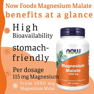 Now Foods, Magnesium Malate, 1,000Mg, 180 Vegan Tablets, Lab-Tested, Gluten Free, Soy Free, Vegetarian