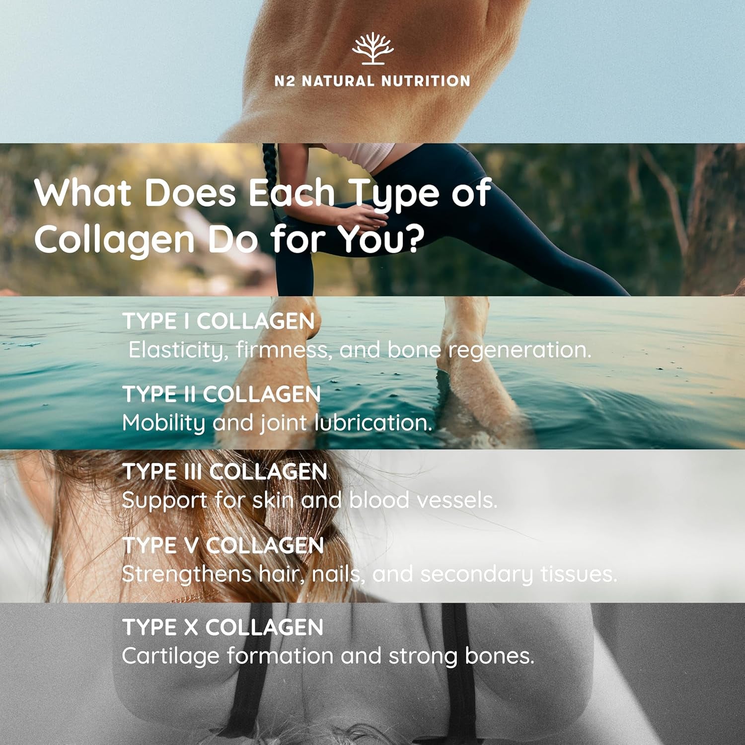 Multi Collagen 1650Mg Type I, II, III, V, X. Bovine, Marine Collagen Peptides 180 Capsules Enhanced with Vitamin C, for Joint Care, Skincare & Hair High Strength Collagen N2 Natural Nutrition