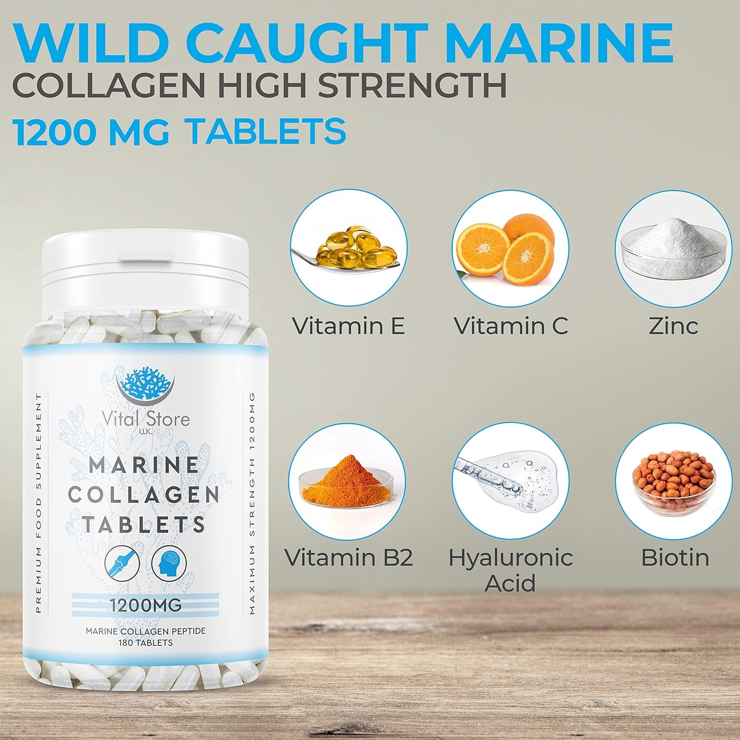 Marine Collagen Tablets 180 Days Supply High Strength Collagen Tablets - Hydrolyzed Dairy & Gluten Free for Skin, Hair, and Muscle & Joints - 6 Months Supply