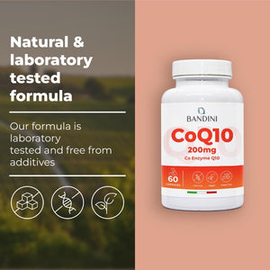 Bandini® Coq10 200Mg | 60 Vegan Capsules of High-Strength Co Enzyme Q10 (2-Month Supply) | Naturally Fermented & Lab Tested Ubiquinone Q 10 | High Absorption Coenzyme Coq 10 Supplement 100% Pure
