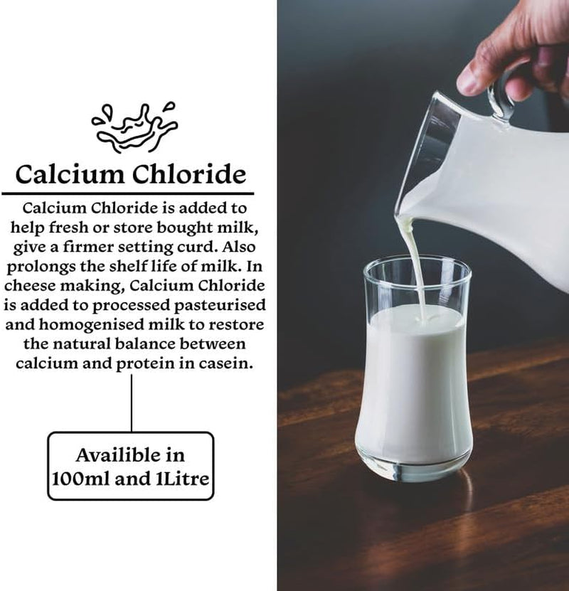 Calcium Chloride Solution for Cheese Making, Enhance Cheese Texture and Yield, Ideal for Home Cheese Makers and Cheese Enthusiasts, Food-Grade, Easy-To-Use Liquid Formulation - 100Ml