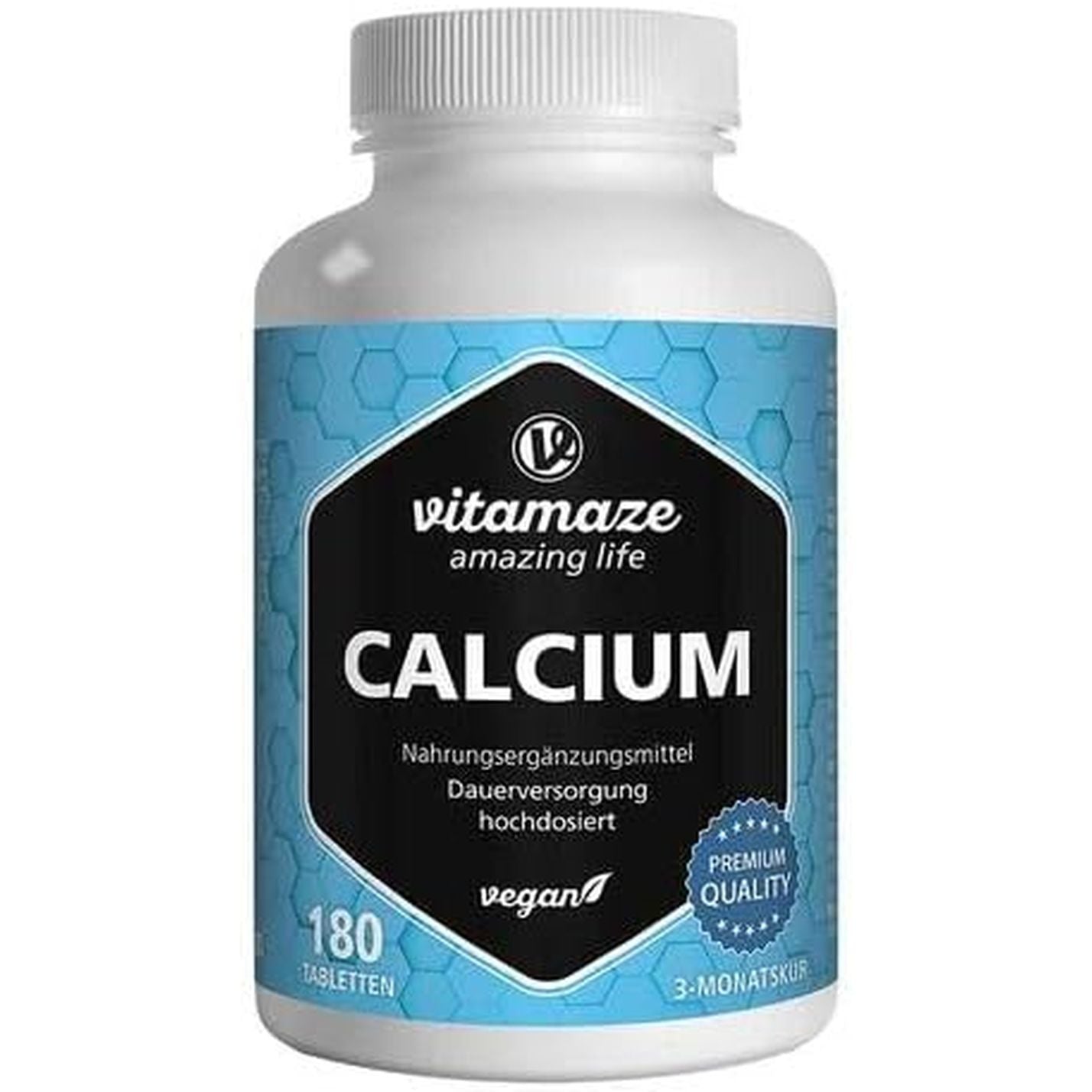 Calcium Tablets High Strength -180 Tablets for 3 Months - 2028Mg Calcium Carbonate per Daily Dose -Organic and Vegan Food Supplement without Additives