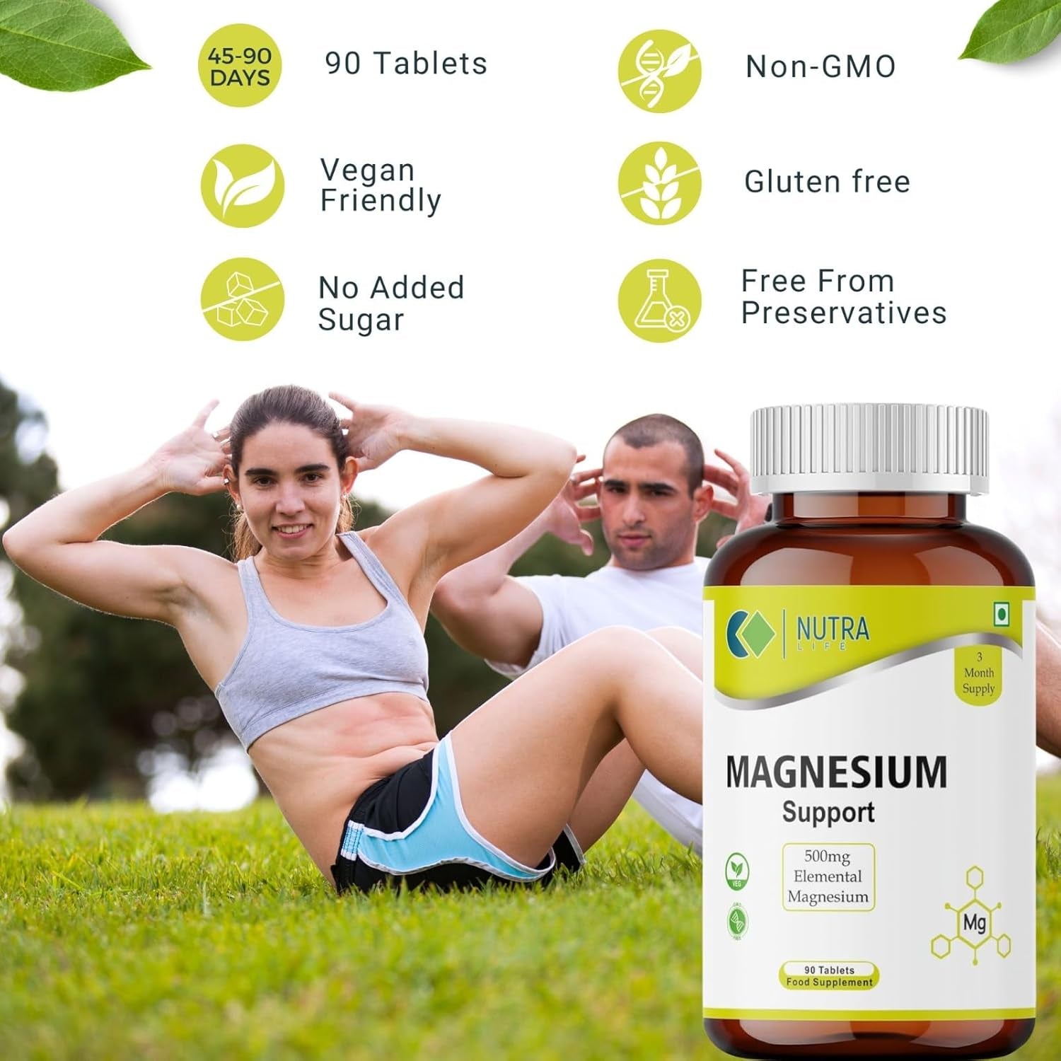 Magnesium Supplements 500Mg for Muscle, Bone & Energy. Magnesium Tablets for Women & Men, 90 Tablets, 3 Month Supply-Nutra Life