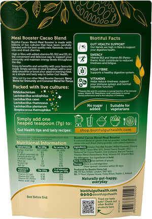 Biotiful 7-In-1 Gut Health Powder – High in Prebiotics & Probiotics for Digestive Health – Source of Protein & Vitamins (B5, B12, D3) – Affordable Everyday Price – Natural, Cacao & Cherry, 30 Servings
