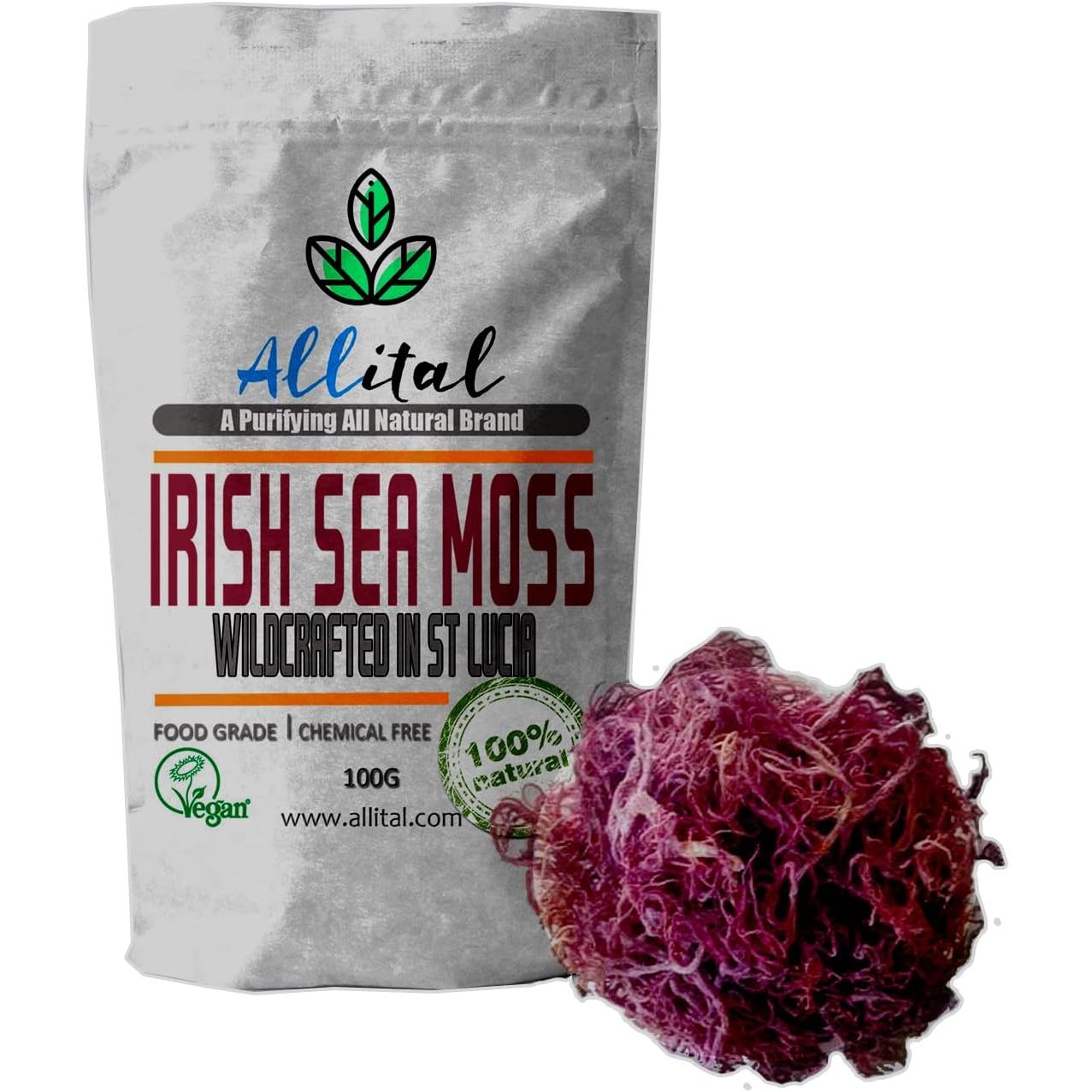 Purple Sea Moss - Raw Wildcrafted St Lucian, 100G Purple Irish Seamoss, Non GMO, Full of Minerals, Great for Smoothies, Soups, Salads…