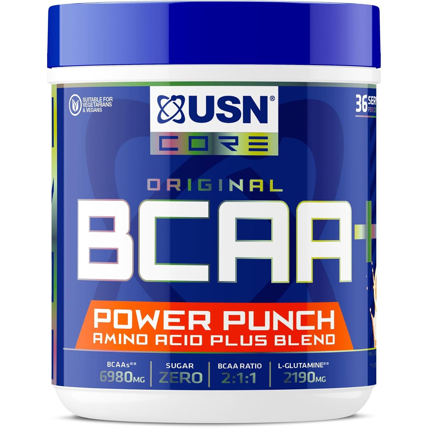 USN Power Punch BCAA Amino Acids Powder, Tangerine Flavour - 400G, Vegan BCAA Powder, Vitamin B6 & No Sugar, Pre Workout or Intra Workout Energy Drink Mix & Dietary Supplement to Maximise Performance