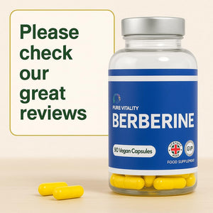 Pure Vitality: Berberine HCL 90 Capsules 500Mg - 98% Purity - UK GMP Certified Manufacturer, Yellow