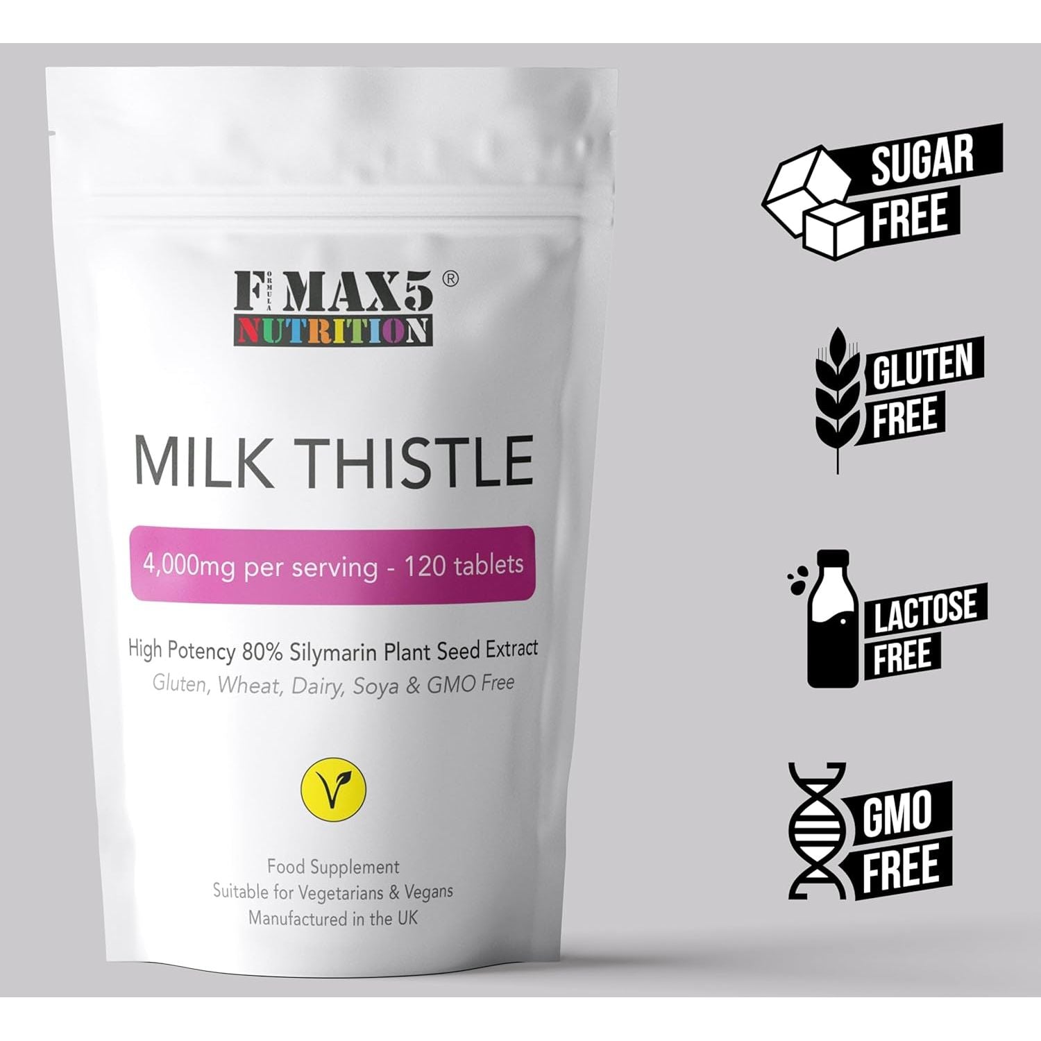Milk Thistle (80% Silymarin) Tablets - High Strength 4000Mg Supplement, 120 Tablets (2 per Serving) - Not Capsules or Tincture - Vegan, Gmo-Free, Gluten-Free, UK Made